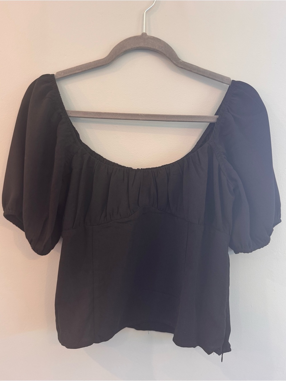 Modcloth Black Puff-Sleeve Square Neck Blouse